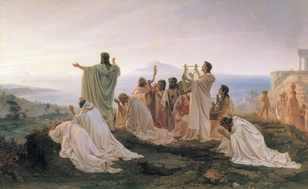 Grupo de pitagóricos celebrando la salida del sol