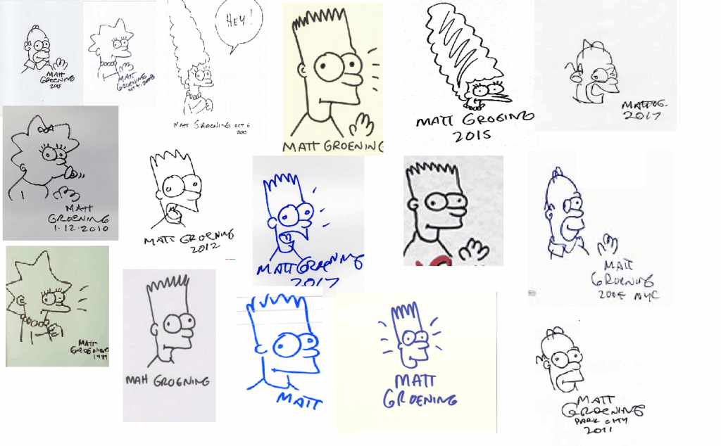 Dibujos de los Simpsons hechos por Matt Groening en distintas épocas